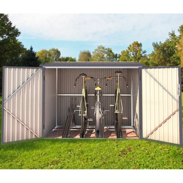 Abri pour 4 vélos en acier galvanisé gris avec rails de rangement 4,02m² - Chalet et Jardin